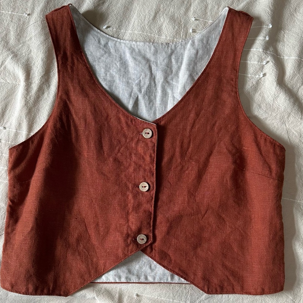 Rust linen vest top